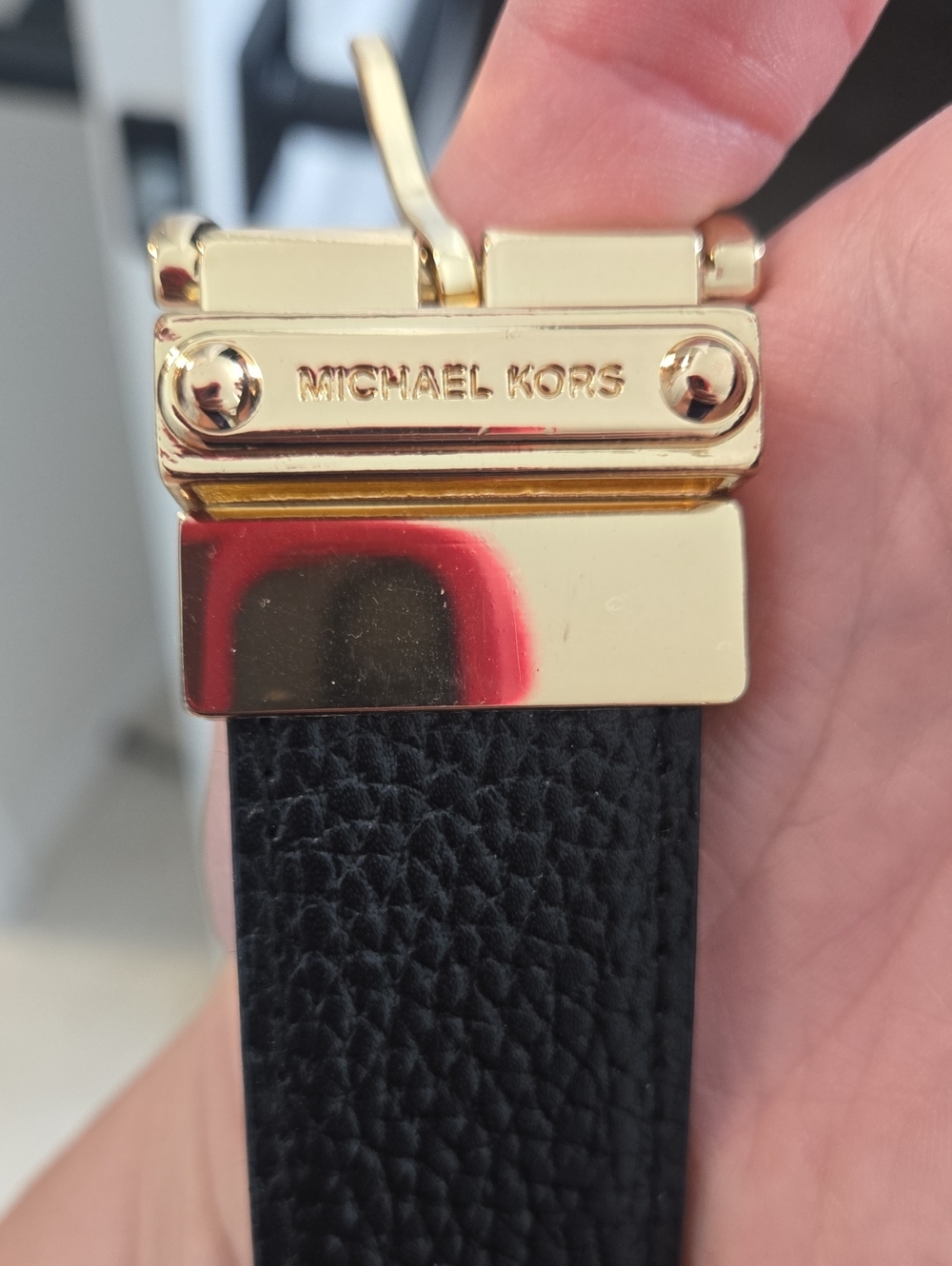 Michael Kors Black Leather Belt with Gold-Tone Buckle